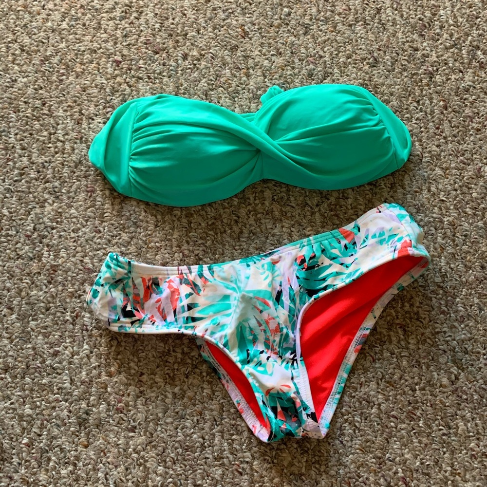Aerie Blue Palm Tree Bikini Set Size S/M